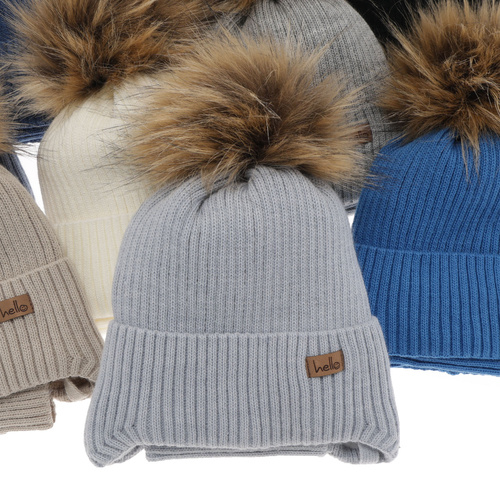 Czapka i komin dla chłopca zimowy komplet, granatowy, z pomponem Bergo