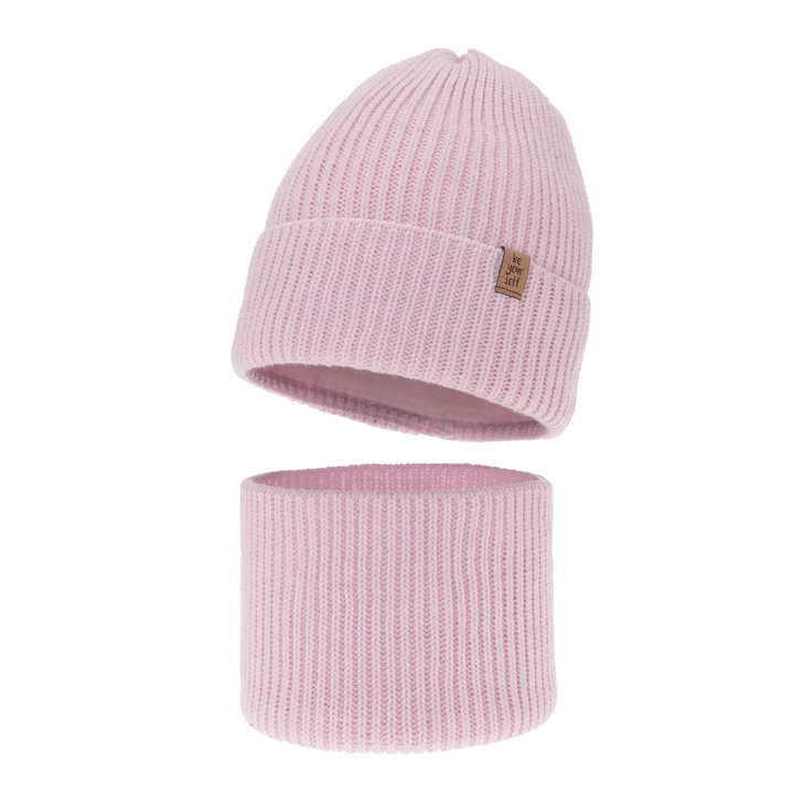 Czapka i komin dla dziewczynki zimowy komplet, liliowy Edera