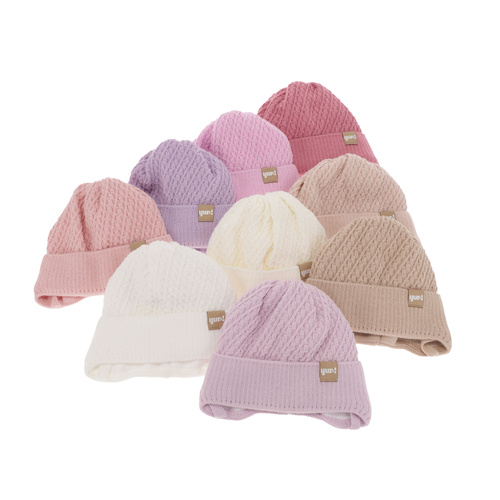 Czapka jesienna, wiosenna dla dziewczynki, kremowa, wiązana Dafia