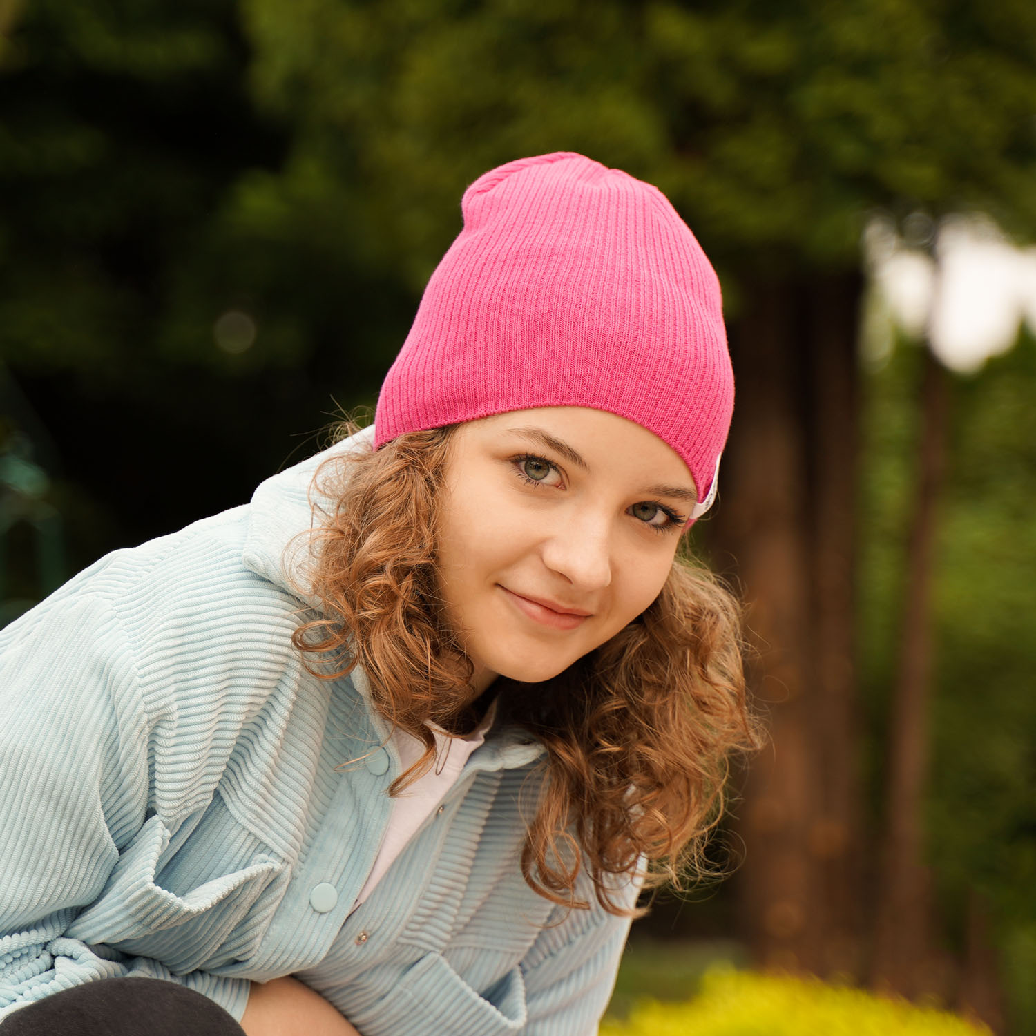 Czapka i komin dla dziewczynki jesienny, wiosenny komplet, z bawełną, różowy Farinka