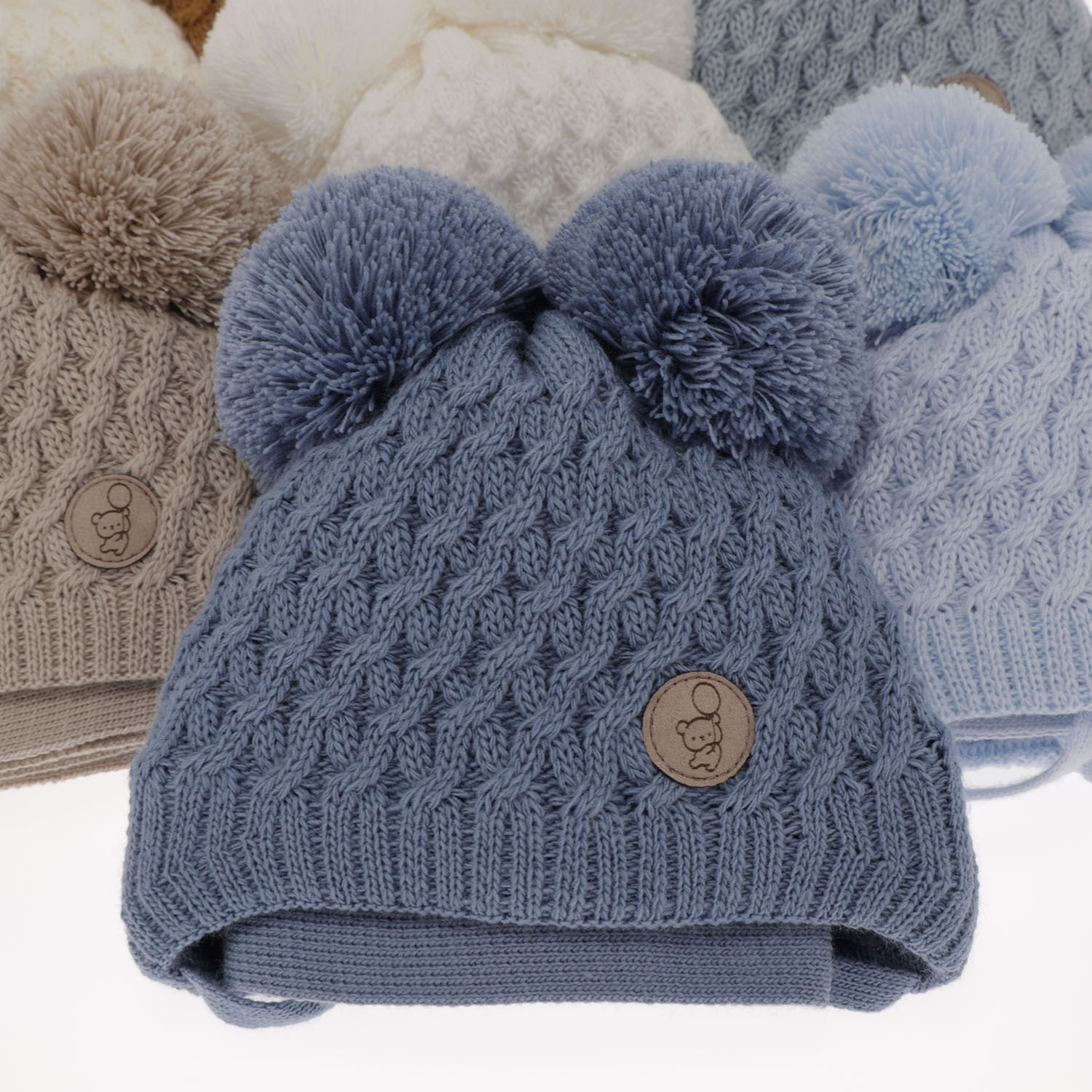 Czapka i szalik dla chłopca zimowy komplet, jasnoszary, wiązany, z dwoma pomponami Alonso