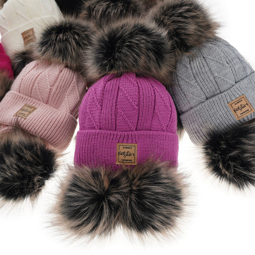 Czapka i szalik dla dziewczynki zimowy komplet, różowy, z dwoma pomponami Gabriela