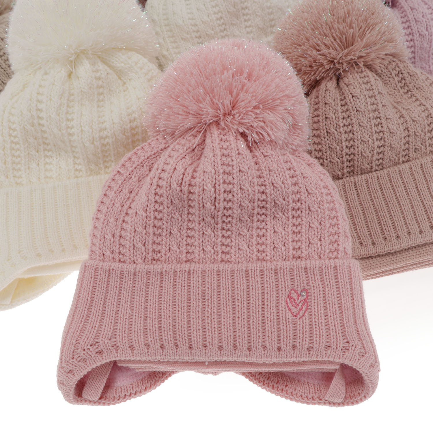 Czapka i szalik dla dziewczynki zimowy komplet, różowy, z pomponem, wiązana Marisa