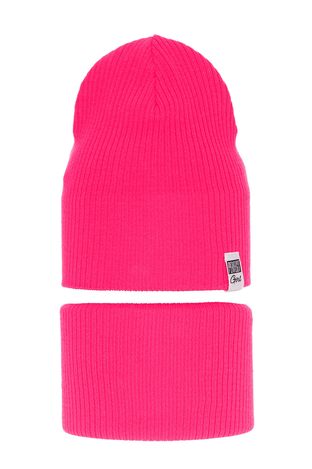 Czapka i komin dla dziewczynki jesienny, wiosenny komplet, z bawełną, różowy Farinka