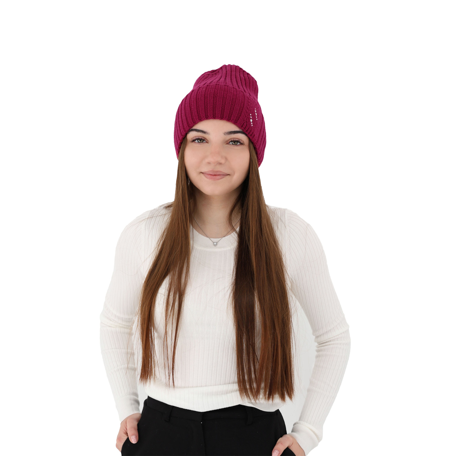 Czapka zimowa damska, różowa, 100% wełniana merino Ariga