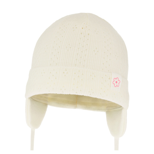 Czapka jesienna, wiosenna dla dziewczynki, kremowa, wiązana Lucrezia