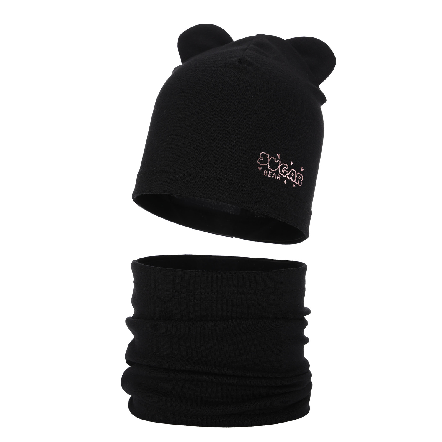 Czapka i komin dla dziewczynki jesienny, wiosenny komplet, czarny, bawełniany Cyntia