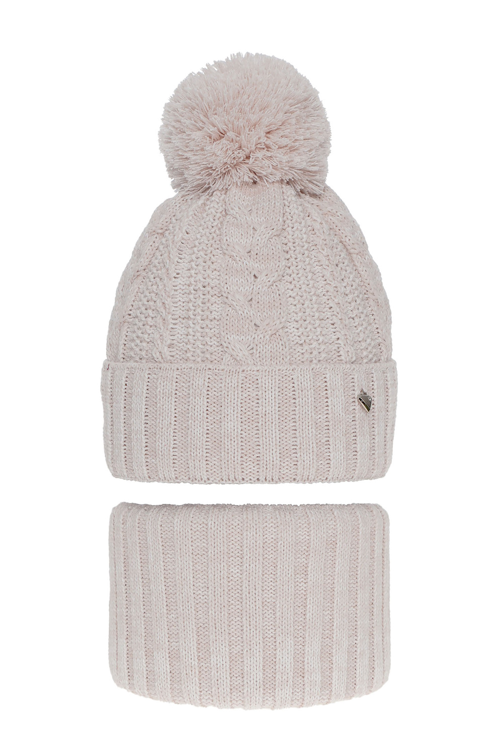 Czapka i komin dla dziewczynki zimowy komplet, jasnoróżowy, z pomponem Maroko
