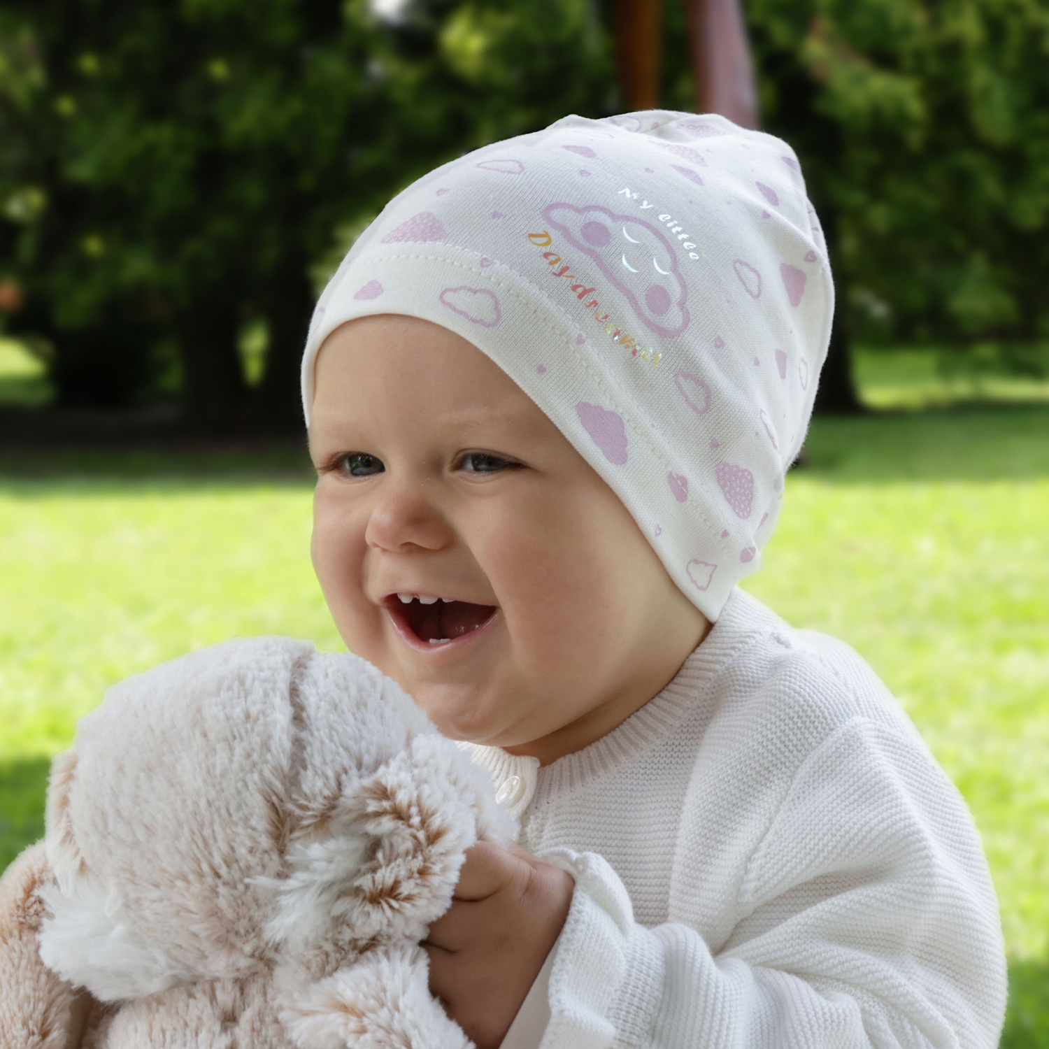 Czapka bawełniana dla dziewczynki jesienna, wiosenna, kremowa Klaudyna