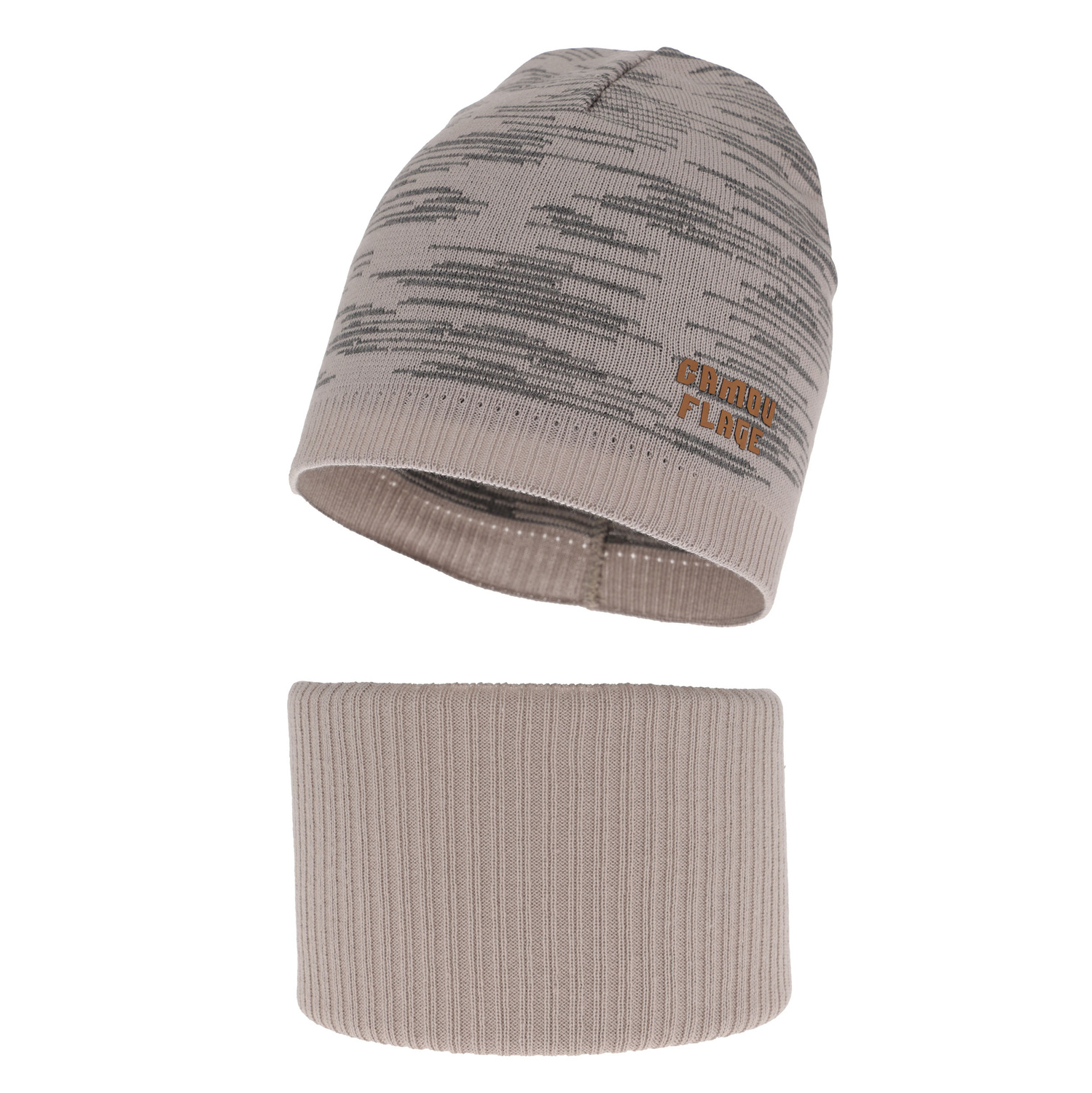 Czapka i komin dla chłopca jesienny, wiosenny komplet, z bawełną, beżowy Carter