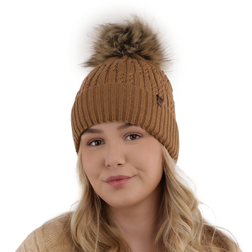 Czapka zimowa damska, różowa, z wełną merino Larida