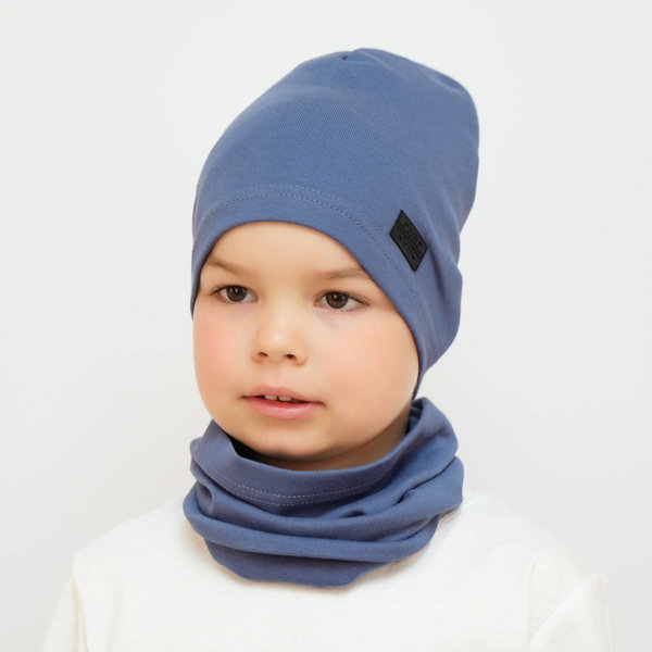 Komplet jesienny/ wiosenny dla chłopca: czapka i komin bawełniany niebieski Frizi