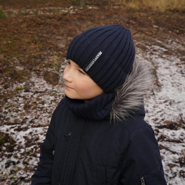 Komplet zimowy dla chłopca: czapka i komin granatowy Livido