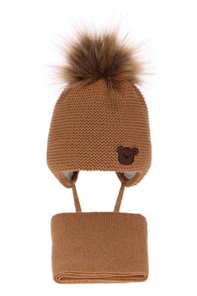 Komplet zimowy dla chłopca: czapka z pomponem i szalik camelowy Banksi
