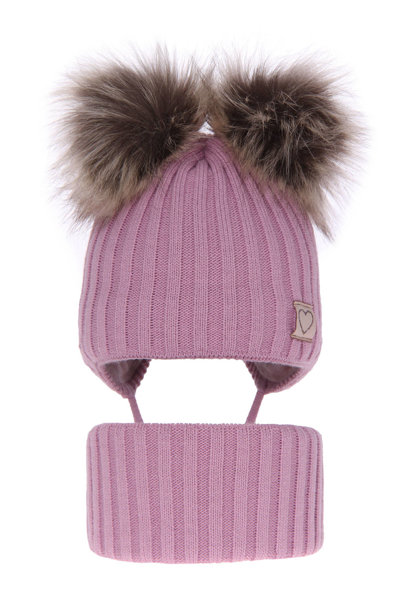 Komplet zimowy dla dziewczynki: czapka z dwoma pomponami i komin fioletowy Telisa